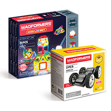 Фото магнитный конструктор Magformers Neon LED Set + Клик-колёса, 33 элемента